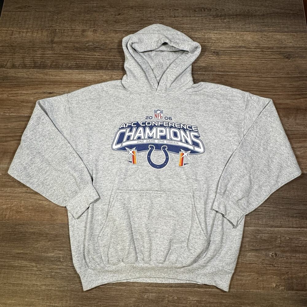 Vintage 2006 Indianapolis Colts AFC Champions Hoodie Men’s XL NFL Gildan Gray